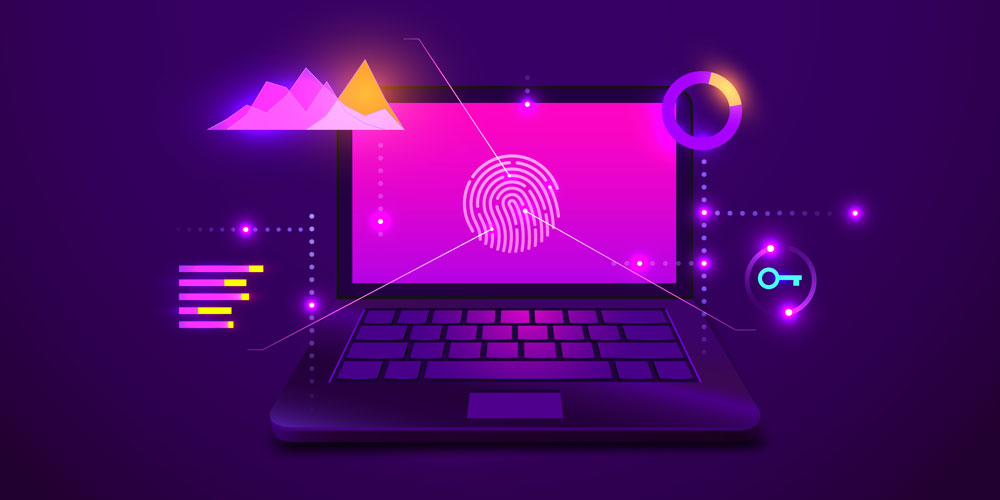 Biometric fingerprint authentication for a laptop device.
