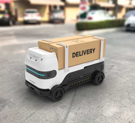Delivery robots carrying parcel in a public place