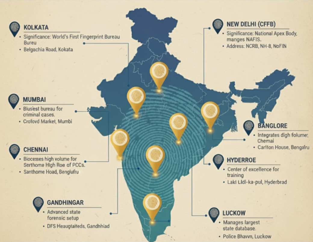 Major Fingerprint Bureau Offices in India