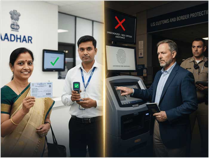 Comparison of Aadhaar authentication and US Border Protection fingerprint failure